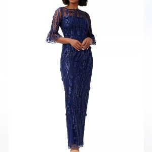 Adrianna Papell 3D Floral Bell-Sleeve Gown 12